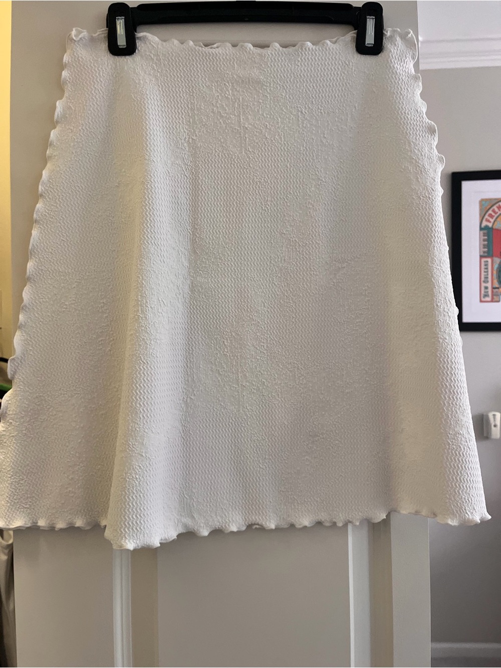 Textured White A-Line Skirt with Scalloped Hem